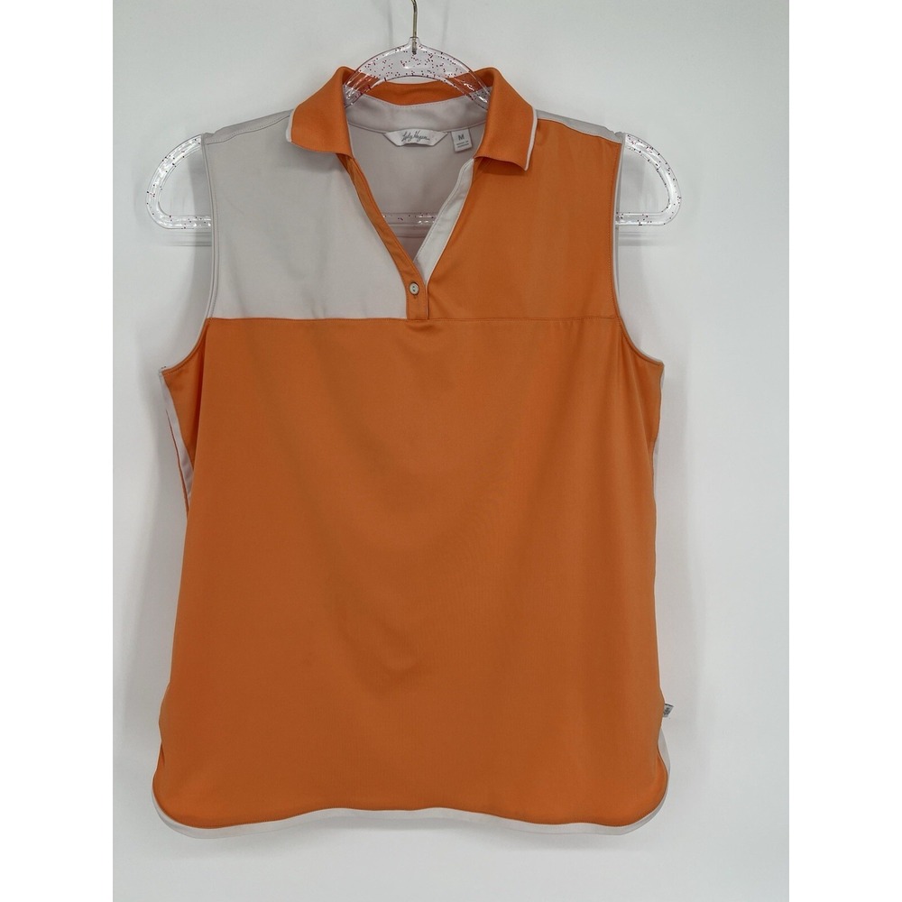 Lady Hagen Orange and White Sleeveless Polo Tank